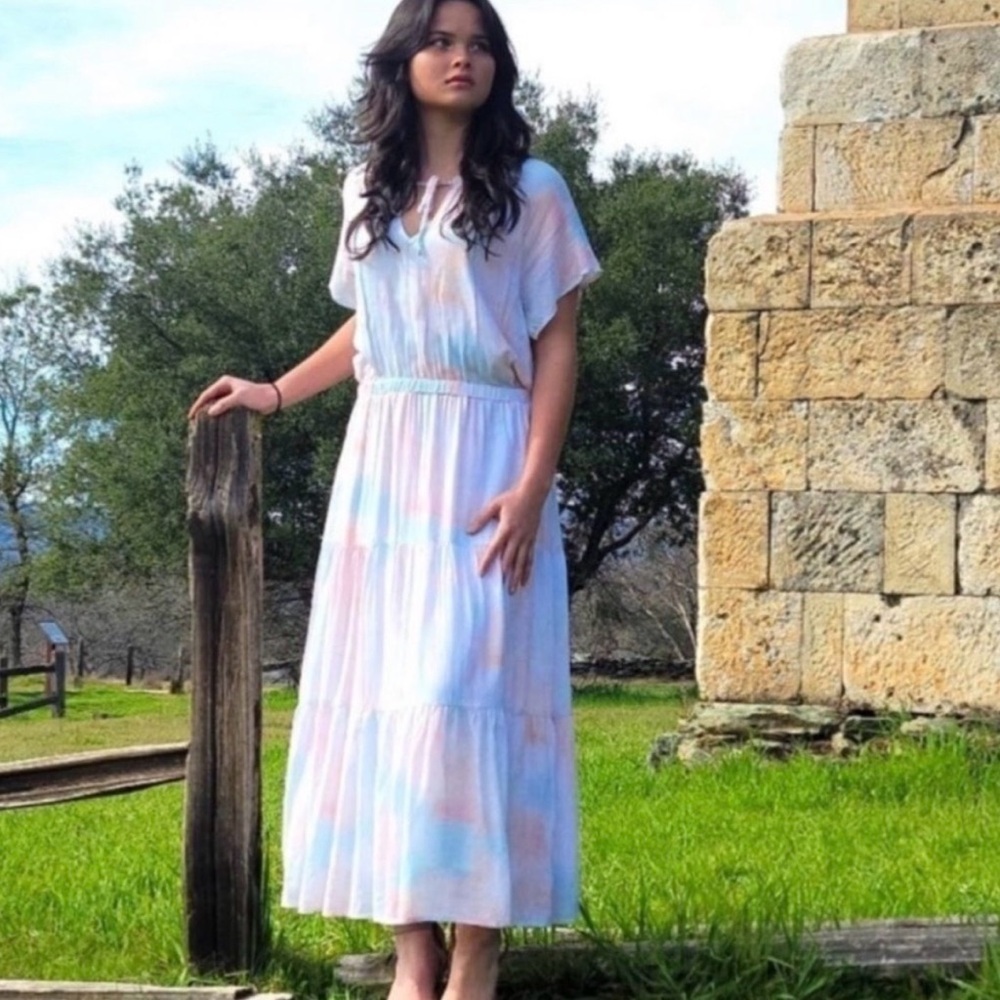 Cloth & Stone By Anthropologie Pastel Tie Dye Tiered Midi/Maxi Dress Size: M
